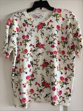 CeCe White Sweater with Pink Floral Accents